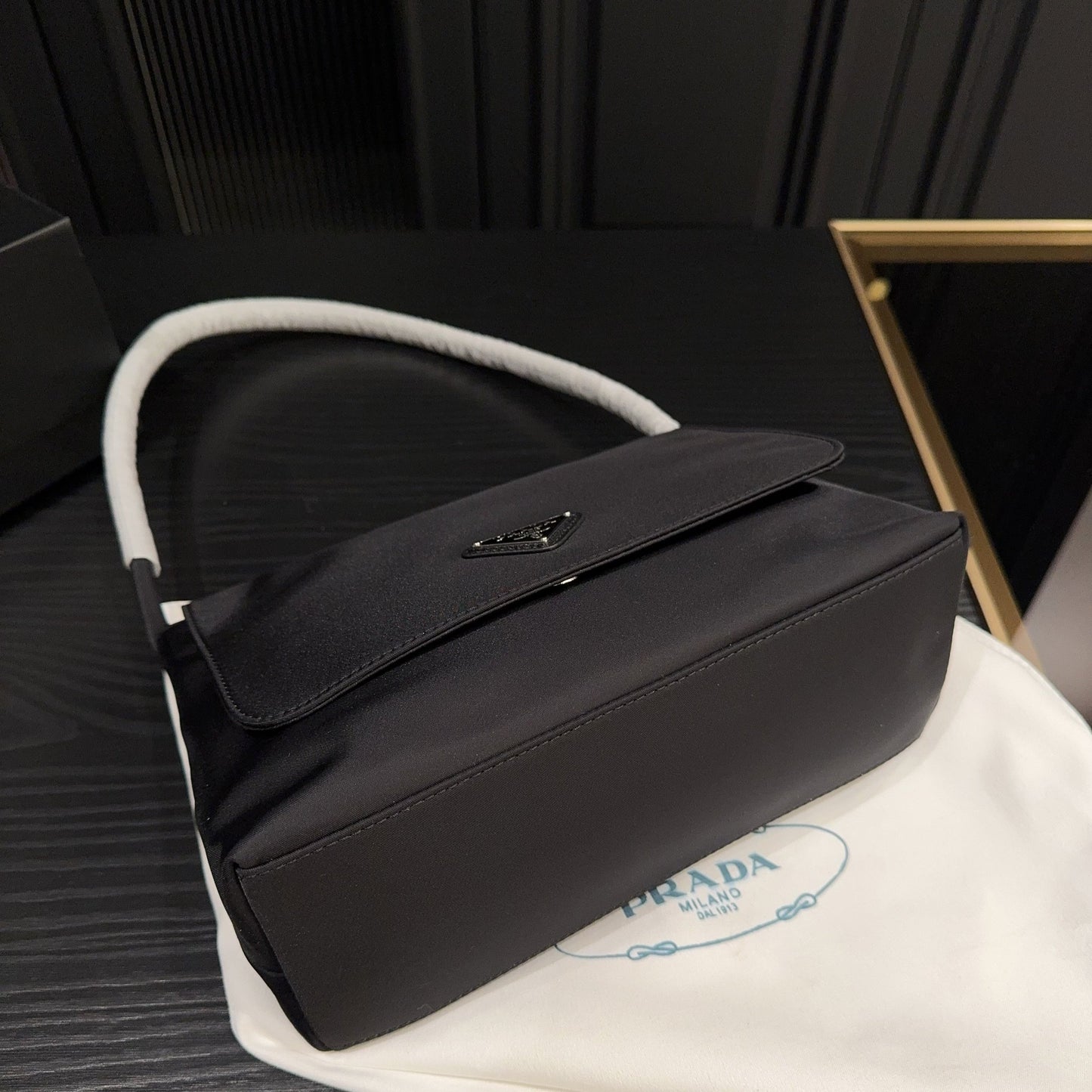 TRIANGLE LOGO SHOULDER BAG 26 IN BLACK RE-NYLON