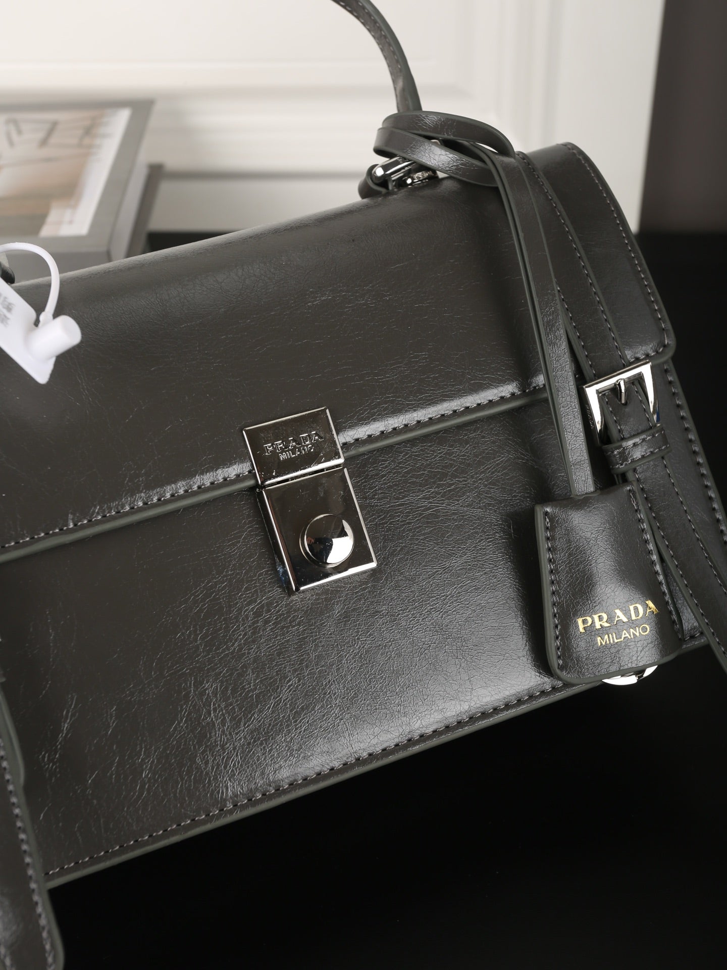 WORK BRIEFCASE 33 IN CHARCOAL GREY SHINY SMOOTH CALFSKIN