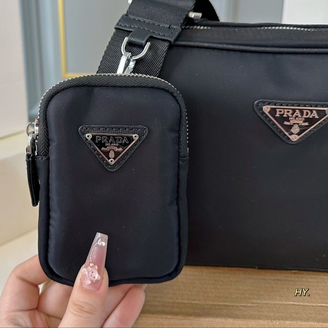 TRIANGLE LOGO CROSSBODY BAG 25 IN BLACK RE-NYLON