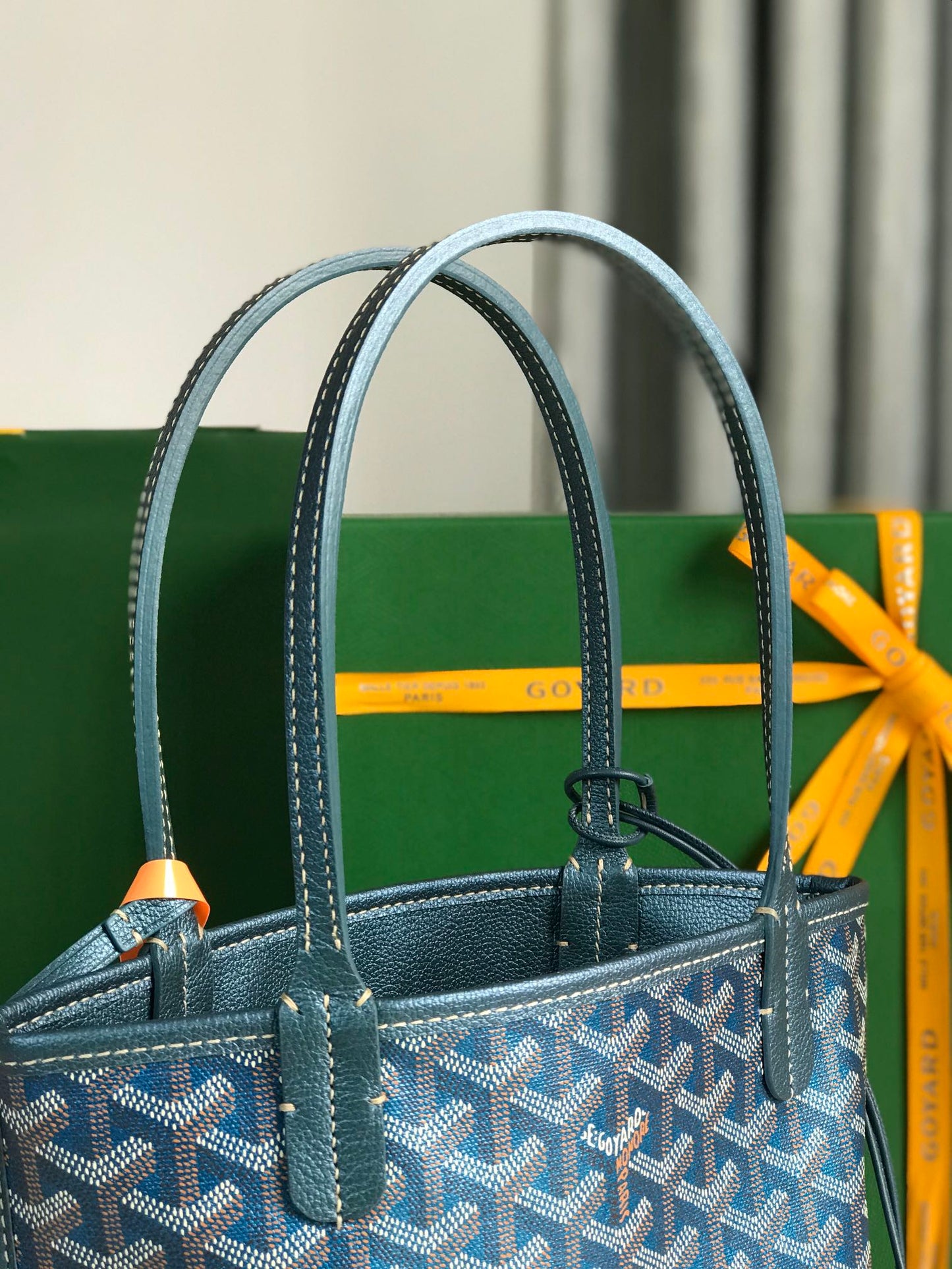 ANJOU MINI BAG 20 IN NAVY BLUE CALFSKIN AND GOYARDINE CANVAS