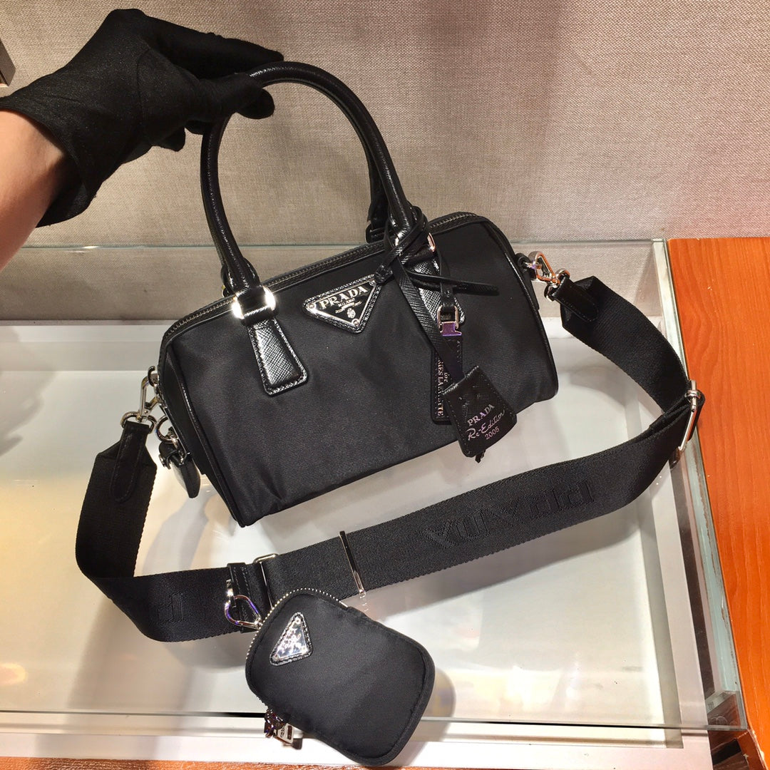 TOP HANDLE CROSSBODY BAG 20 IN BLACK RE-NYLON