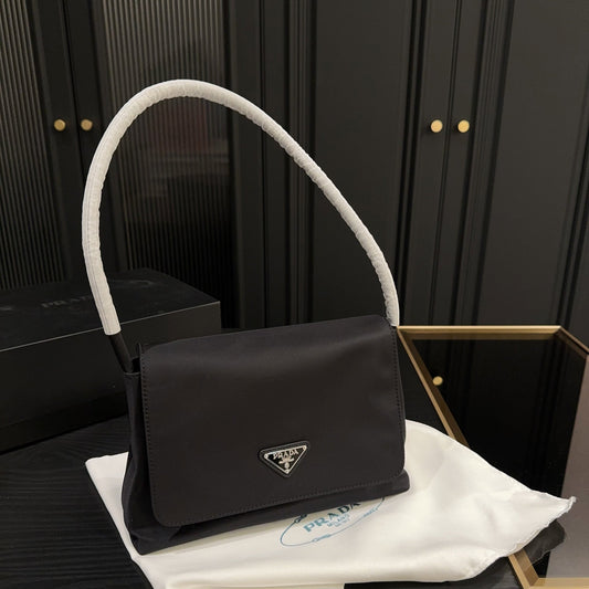 TRIANGLE LOGO SHOULDER BAG 26 IN BLACK RE-NYLON