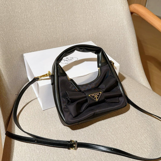 TESSUTO MINI BAG 20 IN BLACK RE-NYLON MIX CALFSKIN WITH BOW