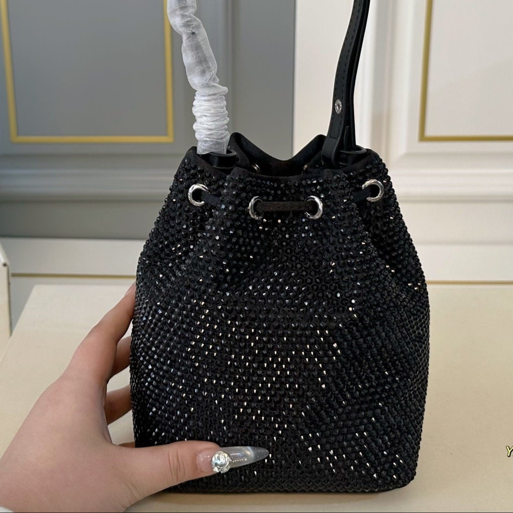 STUDDED BUCKET BAG 19 IN BLACK RE-NYLON MIX CALFSKIN