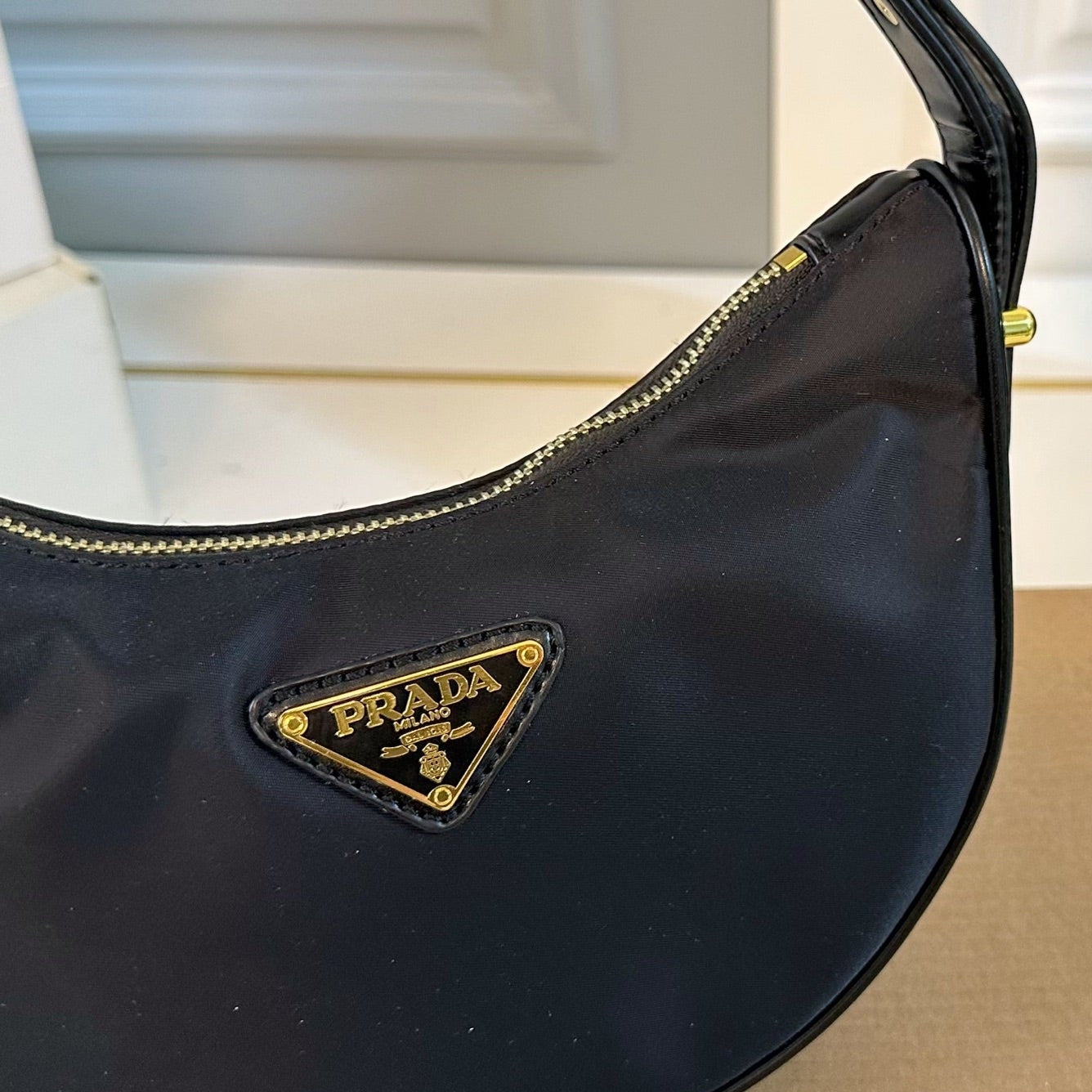ARQUÉ SHOULDER BAG 23 IN BLACK RE-NYLON GOLD HARDWARE