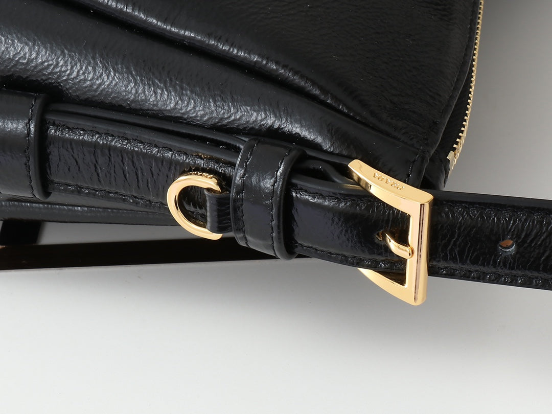 TRIANGLE LOGO HOBO BAG 39 IN BLACK SMOOTH CALFSKIN
